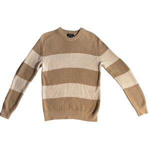 BANANA REPUBLIC Men’s Striped Cotton-Linen Sweater in Brown and Cream Size M